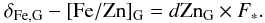 \appendix \setcounter{section}{3} \begin{equation} \delta_{\rm Fe, G} - [{\rm Fe/Zn}]_{\rm G} = d{\rm Zn}_{\rm G} \times F_*. \label{eq delta Zn G 2} \end{equation}