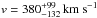 \hbox{$v=380^{+99}_{-132}\,\mathrm{km~s^{-1}}$}