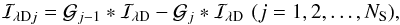 \begin{equation} \mathcal{I}_{{\!\lambda}{\rm D}{j}} = \mathcal{G}_{j-1} * \mathcal{I}_{{\!\lambda}{\rm D}} - \mathcal{G}_{j} * \mathcal{I}_{{\!\lambda}{\rm D}} \,\,({j = 1, 2,\dots, N_{\rm S}}), \label{successive} \end{equation}