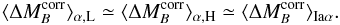 \appendix \setcounter{section}{1} \begin{equation} \label{eq:obs1} \langle\Delta M_B^{\rm corr}\rangle_{\rm \alpha,L} \simeq \langle\Delta M_B^{\rm corr}\rangle_{\rm \alpha,H} \simeq \langle\Delta M_B^{\rm corr}\rangle_{\sS}. \end{equation}