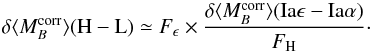 \appendix \setcounter{section}{1} \begin{equation} \delta \langle M_B^{\rm corr}\rangle({\rm H-L}) \simeq F_{\epsilon} \times \frac{\delta \langle M_B^{\rm corr}\rangle({\rm Ia}\epsilon-{\rm Ia}\alpha)}{F_{\rm H}}\cdot \end{equation}