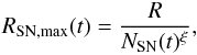 \begin{eqnarray} R_\mathrm{SN,max}(t) = \frac{R}{N_\mathrm{SN}(t)^{\xi}}, \label{RSNmax} \end{eqnarray}
