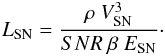 \begin{eqnarray} L_\mathrm{SN} = \frac{\rho~V_\mathrm{SN}^3}{SNR~\beta~E_\mathrm{SN}}\cdot \label{LSN} \end{eqnarray}