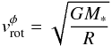 Mathematical equation: \begin{equation} v^{\phi}_{\rm rot} = \sqrt{\frac{GM_{*}}{R}} \label{eqkep} \end{equation}