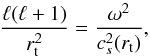 \begin{equation} \frac{\ell(\ell+1)}{r_{\rm t}^2}=\frac{\omega^2}{c_s^2(r_{\rm t})}, \label{eq:lower-turn-pt} \end{equation}