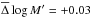 \hbox{$\overline{\Delta} \log M^\prime = + 0.03$}