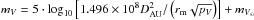 \hbox{$m_V = 5\cdot \log_{10}\left[1.496\times10^8 D_{\rm AU}^{2}/\left(r_{\rm m}\sqrt{p_V}\right)\right] + m_{V_{\odot}}$}