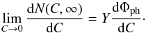 \appendix \setcounter{section}{1} \begin{equation} \lim_{C \to 0}\frac{{\rm d}N(C,\infty)}{{\rm d}C} = Y \frac{{\rm d}\Phi_{\rm ph}}{{\rm d}C}\cdot \label{eq4} \end{equation}