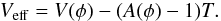 \begin{eqnarray} V_{\rm eff} =V(\phi)-(A(\phi)-1)T. \label{eq:effective_potential} \end{eqnarray}