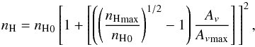 \appendix \setcounter{section}{1} \begin{equation} n_{\rm H}={n_{\rm H}}_0 \left[1+\left[\left({\left(\frac{{n_{\rm H}}_{\rm max}}{{n_{\rm H}}_0}\right)}^{1/2}-1\right)\frac{A_v}{{A_v}_{\rm max}}\right]\,\right]^2, \end{equation}