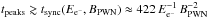 \hbox{$t_{\rm peaks} \gtrsim t_{\rm sync}(E_{\rm e^{-}}, B_{\rm PWN}) \approx 422 \, E_{\rm e^{-}}^{-1} \, B_{\rm PWN}^{-2} $}