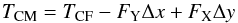 \begin{equation} \label{eq_COM_offset} T_{\rm CM} = T_{\rm CF} - F_{\rm Y}\Delta x + F_{\rm X} \Delta y \end{equation}