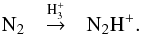 \begin{equation} \label{eq:destruction N2 H3+} \rm N_2 \quad{\mathop{\rightarrow}\limits^{H_3^+}}\quad N_2H^+. \end{equation}
