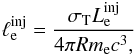 \begin{eqnarray} \linj = \frac{\sth L_{\rm e}^{\rm inj}}{ 4 \pi R m_{\rm e} c^3,} \end{eqnarray}