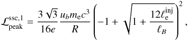 \begin{eqnarray} \lsscf=\frac{3\sqrt{3}}{16 e}\frac{\ub \me c^3}{R}\left(-1+\sqrt{1+\frac{12\linj}{\lb }}\right)^2, \label{peak1} \end{eqnarray}