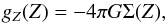\begin{equation} g_Z(Z) = - 4 \pi G \Sigma(Z), \label{eq:isa} \end{equation}