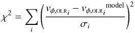 \begin{equation} \chi^2=\sum_{i}\Bigg(\frac{{{\volr}_{i}}-{{\volr}_{i}}^{\rm model}}{{{\sigma}_{i}}}\Bigg)^2 \end{equation}