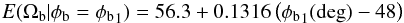 \begin{equation} E(\Ob|\pb = {\pb}_1) = 56.3+ 0.1316\left({\pb}_1(\deg)-48\right) \end{equation}