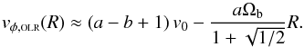 \begin{equation} \volr (R)\approx (a-b +1)\,\vo -{a\Ob \over 1+\sqrt{1/2}}R. \end{equation}