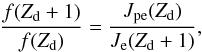 \begin{equation} \label{eq:dragforce} \frac{f(Z_\mathrm{d} + 1)}{f(Z_\mathrm{d})} = \frac{J_\mathrm{pe}(Z_\mathrm{d})}{J_\mathrm{e}(Z_\mathrm{d} + 1)}, \end{equation}
