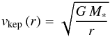 \appendix \setcounter{section}{1} \begin{eqnarray} v_\mathrm{kep}\left(r\right) = \sqrt{\frac{G \, M_{*}}{r}} \end{eqnarray}