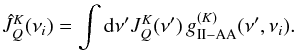 \appendix \setcounter{section}{4} \begin{eqnarray} \hat{J}^K_Q(\nu_i) = \int {\rm d} \nu^{\prime} J^K_Q(\nu^{\prime}) \, g^{(K)}_{\rm II-AA}(\nu^{\prime}, \nu_i) . \label{Eq:scat_int} \end{eqnarray}
