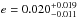 \hbox{$e=0.020^{+0.019}_{-0.011}$}
