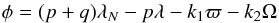 \begin{equation} \phi=(p+q)\lambda_N-p\lambda-k_1\varpi-k_2\Omega \label{resang} \end{equation}