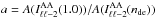 \hbox{$a = A(I^{\mathrm{AA}}_{\ell \ell-2}(1.0))/A(I^{\mathrm{AA}}_{\ell \ell-2}(n_{\mathrm{de}}))$}