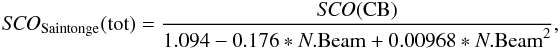 \begin{eqnarray} {\it SCO}_{\rm Saintonge}{\rm (tot)} = \frac{{\it SCO}(\rm CB)}{1.094-0.176*N.{\rm Beam}+0.00968*N.{\rm Beam}^2}, \end{eqnarray}