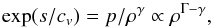 \begin{equation} \exp(s/c_v)=p/\rho^\gamma\propto\rho^{\Gamma-\gamma}, \end{equation}