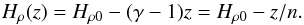 \begin{equation} H_{\rho}(z)=H_{\rho0}-(\gamma-1)z=H_{\rho0}-z/n. \label{Hrho} \end{equation}
