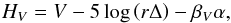 \begin{equation} H_{{V}}=V-5 \log \left( r \Delta \right)-\beta_{{V}} \alpha, \label{Hmag} \end{equation}