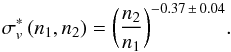 \begin{equation} \sigma_v^{*}\,(n_1,n_2) = \bigg( \frac{n_2}{n_1} \bigg)^{-0.37\, \pm\, 0.04}.\label{sigv_n2} \end{equation}