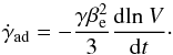 \begin{equation} \label{eq:thermo} \gad = -\frac{\gamma\bel^2}{3} \frac{{\rm d}{\ln}\:V}{{\rm d}t}\cdot \end{equation}