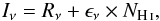 \begin{eqnarray} \label{eq:1} I_{\nu} = R_{\nu} + \epsilon_{\nu} \times N_{\ion{H}{i}}, \end{eqnarray}