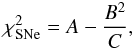 \begin{eqnarray} \chi^{2}_{\rm SNe}=A-\frac{B^2}{C}, \end{eqnarray}