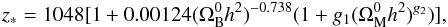 \begin{eqnarray} z_{\ast}=1048[1+0.00124(\Omega_{\rm B}^{0}h^2)^{-0.738}(1+g_{1}(\Omega_{\rm M}^{0}h^2)^{g_2})], \end{eqnarray}