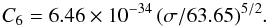 \begin{equation} C_6 = 6.46 \times 10^{-34} \, (\sigma/63.65)^{5/2}. \end{equation}