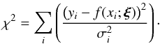 \appendix \setcounter{section}{2} \begin{equation} \chi^2=\sum_i\left(\frac{\big(y_i-f(x_i;\boldsymbol\xi)\big)^2}{\sigma_i^2}\right)\cdot \end{equation}