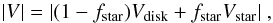 \begin{equation} |V| = |(1-f_\mathrm{star})V_\mathrm{disk} + f_\mathrm{star}V_\mathrm{star}| \;, \end{equation}