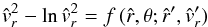 \begin{eqnarray*} {\hat v_{r}}^{2} - \ln{\hat v_{r}}^{2} = f\,({\hat r},\theta; {\hat r}',{\hat v_{r}}') \end{eqnarray*}