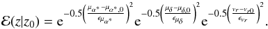 \appendix \setcounter{section}{2} \begin{equation} \int_{\forall\mu_{\alpha^\ast,0} \mu_{\delta,0} v_{r0} } \varphi_{v}(U,V,W) \mathcal{E}(z|z_0) \, {\rm d}\mu_{\alpha^\ast,0} \, {\rm d}\mu_{\delta,0} \, {\rm d}v_{r0} \end{equation}