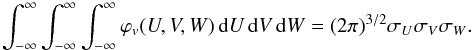 \appendix \setcounter{section}{3} \begin{equation} \int_{-\infty}^{m_{\rm lim}} \varphi_{m0} \, dm_0 = \frac{\sqrt{2 \pi}}{2} \sigma_M \textrm{erfc} \left( \frac{A-m_{\rm lim}}{\sqrt2 \sigma_M} \right) \end{equation}