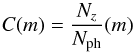 \begin{equation} \label{eqn:magcompl} C(m) =\frac{N_z}{N_{\rm ph}}(m) \end{equation}