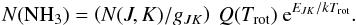 \appendix \setcounter{section}{2} \begin{eqnarray} N(\mathrm{NH}_3)=\left(N(J,K)/g_{JK}\right)\ Q(T_\mathrm{rot})\ {\rm e}^{E_{JK}/ {k}T_\mathrm{rot}}. \end{eqnarray}