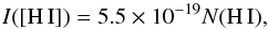 \begin{equation} I([{\rm H\,I}]) = 5.5\times 10^{-19}N({\rm H\,I}), \end{equation}