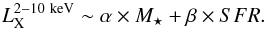 \begin{equation} L_{\rm X}^{2-10~{\rm keV}}\sim \alpha \times M_{\star}+ \beta \times SFR.\label{lehmer} \end{equation}