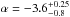 \hbox{$\alpha = -3.6^{+0.25}_{-0.8}$}