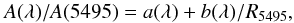\appendix \setcounter{section}{3} \begin{equation} \al/A(5495) = a(\lambda) + b(\lambda)/\rv, \label{rvdependence} \end{equation}